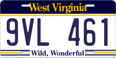 WV license plate 9VL461