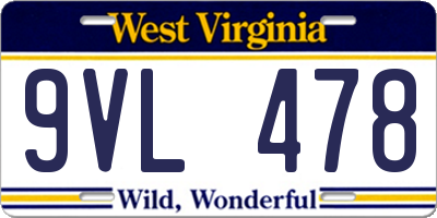 WV license plate 9VL478