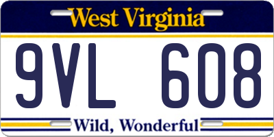 WV license plate 9VL608