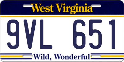 WV license plate 9VL651