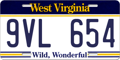 WV license plate 9VL654