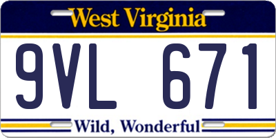 WV license plate 9VL671