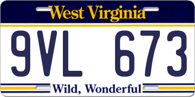 WV license plate 9VL673