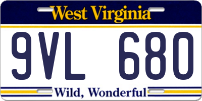 WV license plate 9VL680