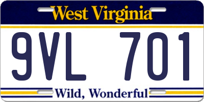 WV license plate 9VL701