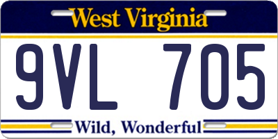 WV license plate 9VL705