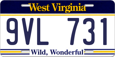 WV license plate 9VL731