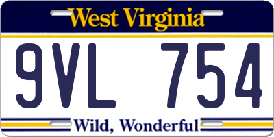WV license plate 9VL754