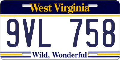 WV license plate 9VL758