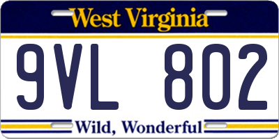 WV license plate 9VL802