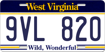 WV license plate 9VL820