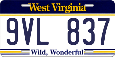 WV license plate 9VL837
