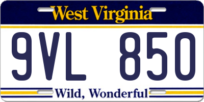 WV license plate 9VL850