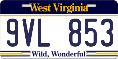WV license plate 9VL853