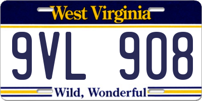 WV license plate 9VL908