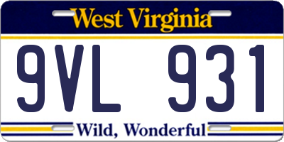 WV license plate 9VL931