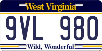 WV license plate 9VL980