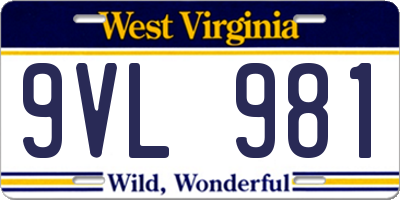 WV license plate 9VL981