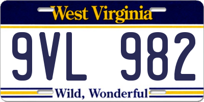 WV license plate 9VL982