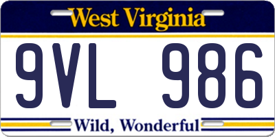 WV license plate 9VL986