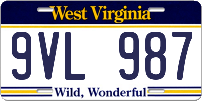 WV license plate 9VL987