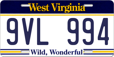 WV license plate 9VL994