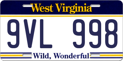 WV license plate 9VL998