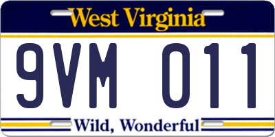 WV license plate 9VM011