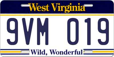 WV license plate 9VM019