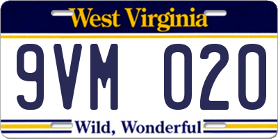 WV license plate 9VM020