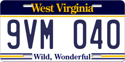 WV license plate 9VM040