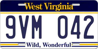 WV license plate 9VM042