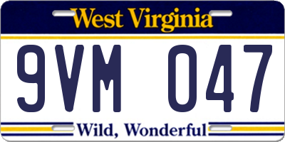 WV license plate 9VM047