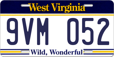 WV license plate 9VM052