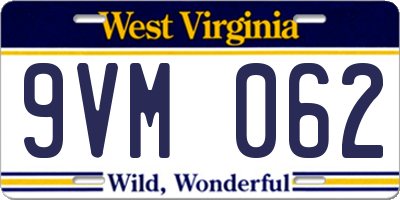 WV license plate 9VM062
