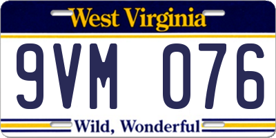 WV license plate 9VM076