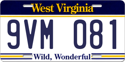 WV license plate 9VM081