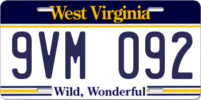 WV license plate 9VM092