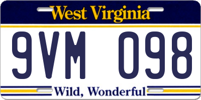 WV license plate 9VM098