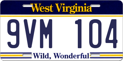 WV license plate 9VM104