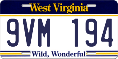 WV license plate 9VM194