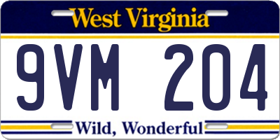 WV license plate 9VM204