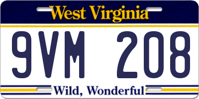 WV license plate 9VM208