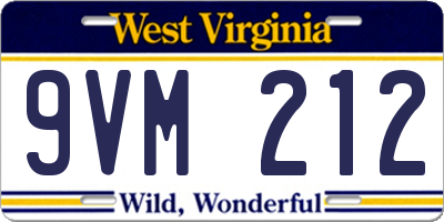 WV license plate 9VM212