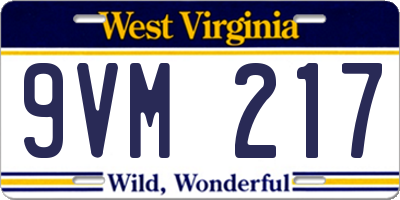 WV license plate 9VM217