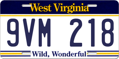WV license plate 9VM218