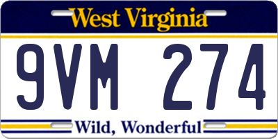 WV license plate 9VM274