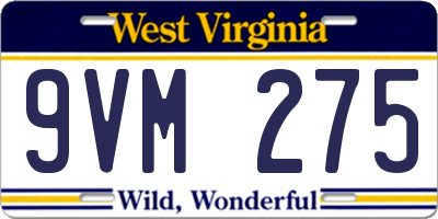 WV license plate 9VM275