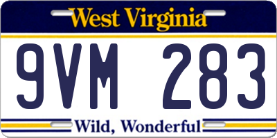 WV license plate 9VM283