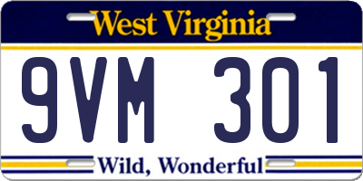 WV license plate 9VM301